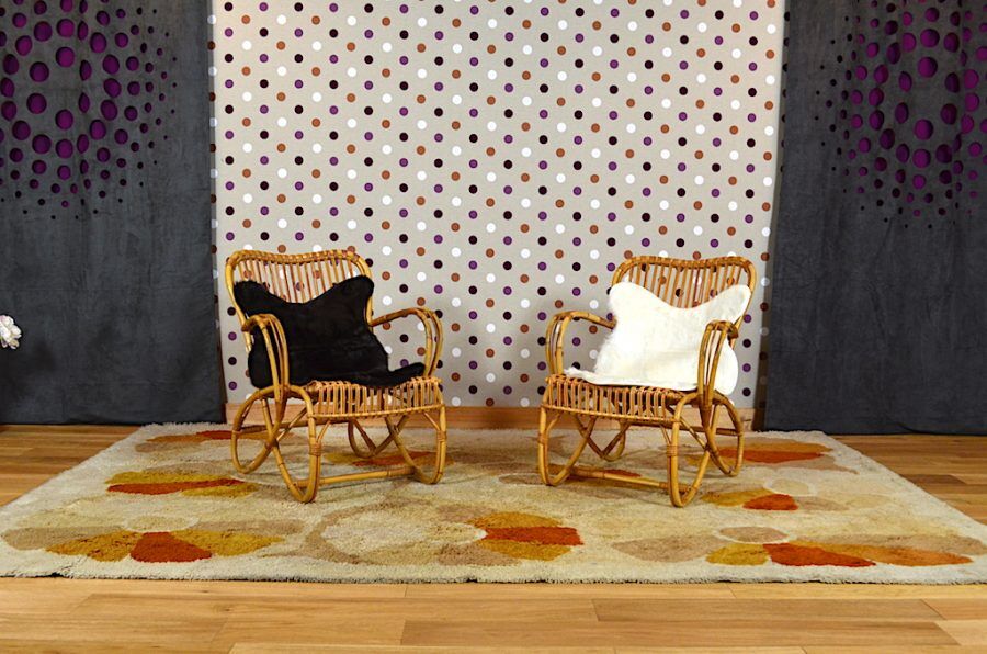 Pair of armchairs vintage rattan with skins