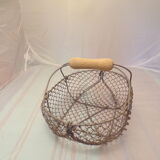 Basket has former apples in metal and wire mesh