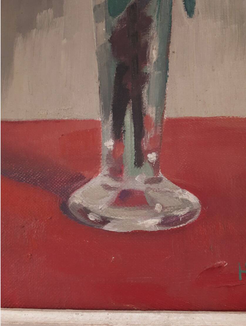 HST painting bouquet of peony flowers signed Henri Marcel-Martin vintage 1950