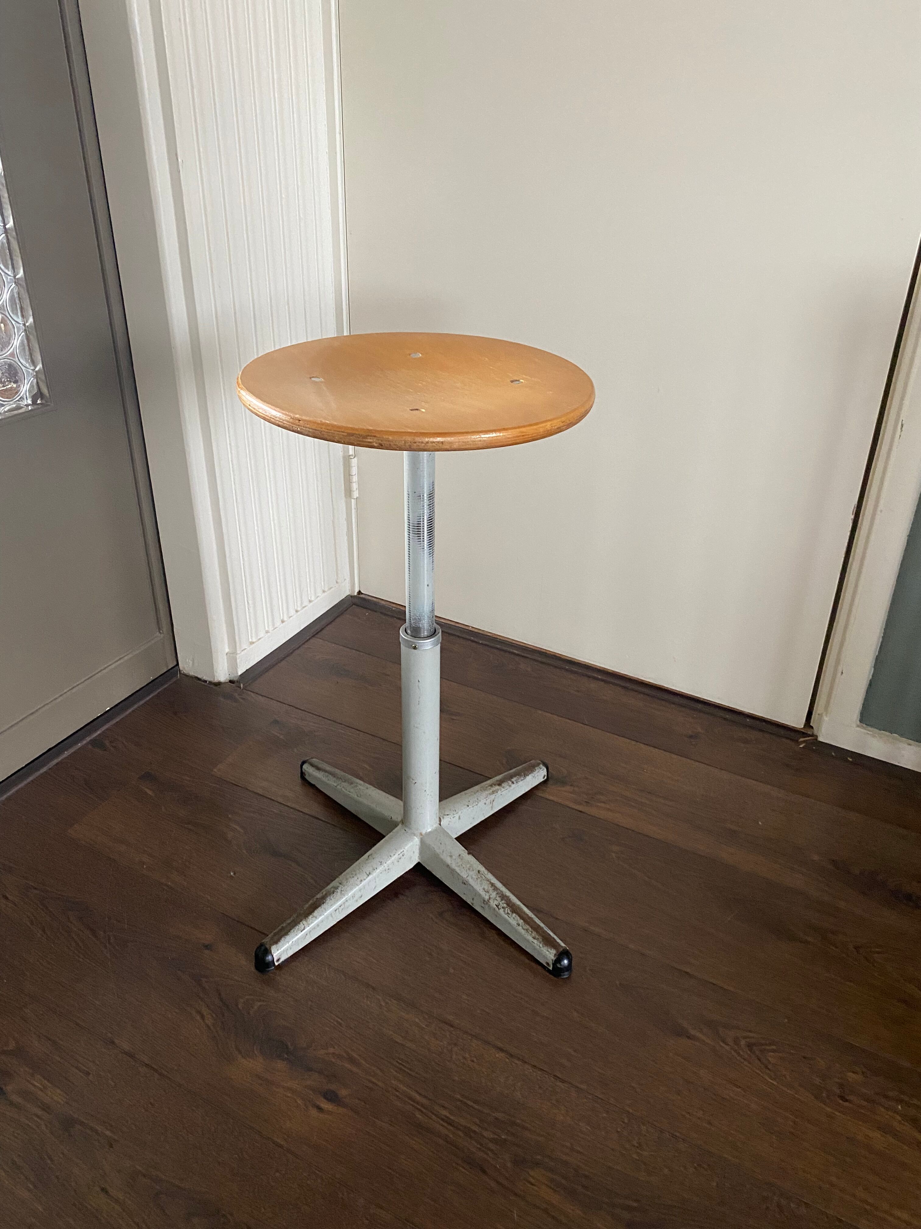 Vintage Industrial Height Adjustable Swivel Stool, 1960s