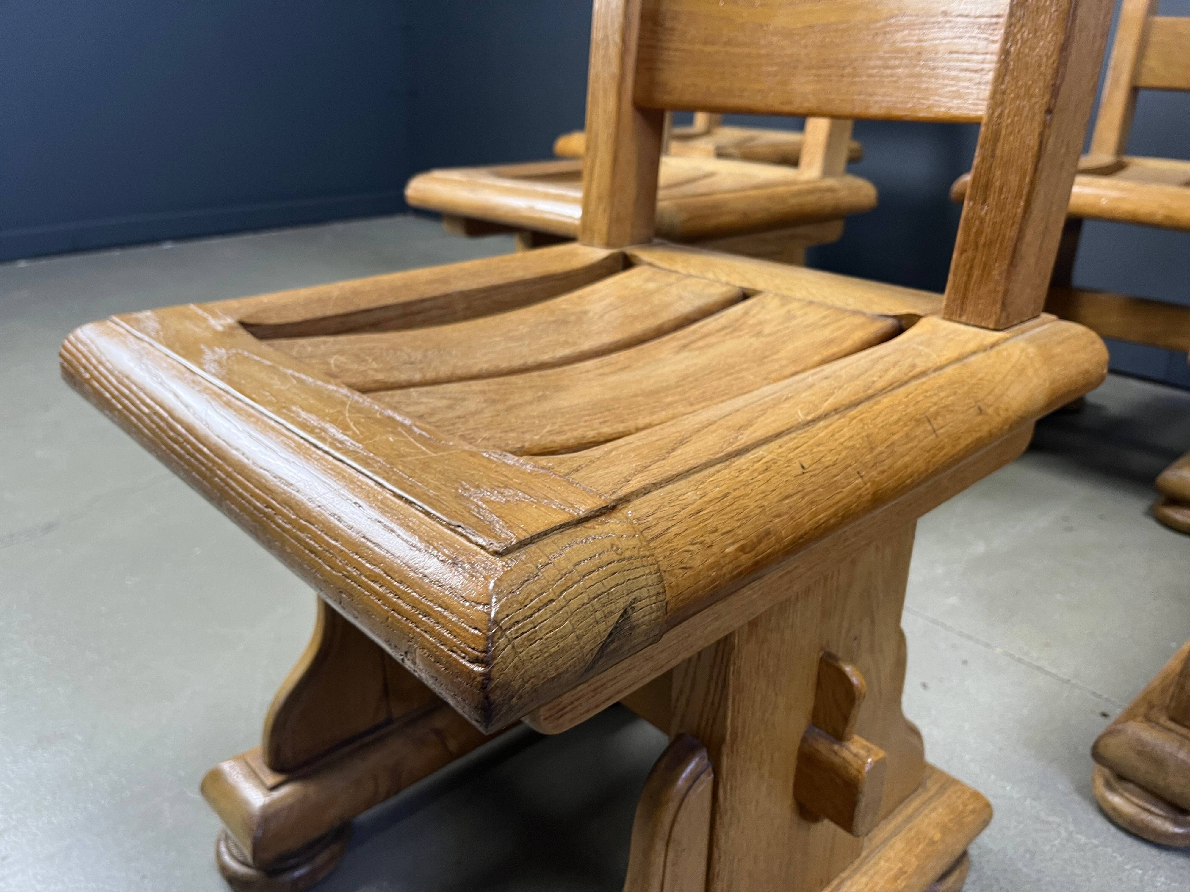 Solid oak brutalist dining chairs, 1960s