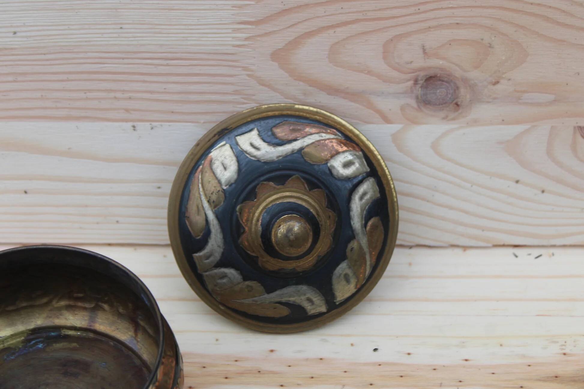 Vintage brass bonbonnière – copper and gold floral patterns