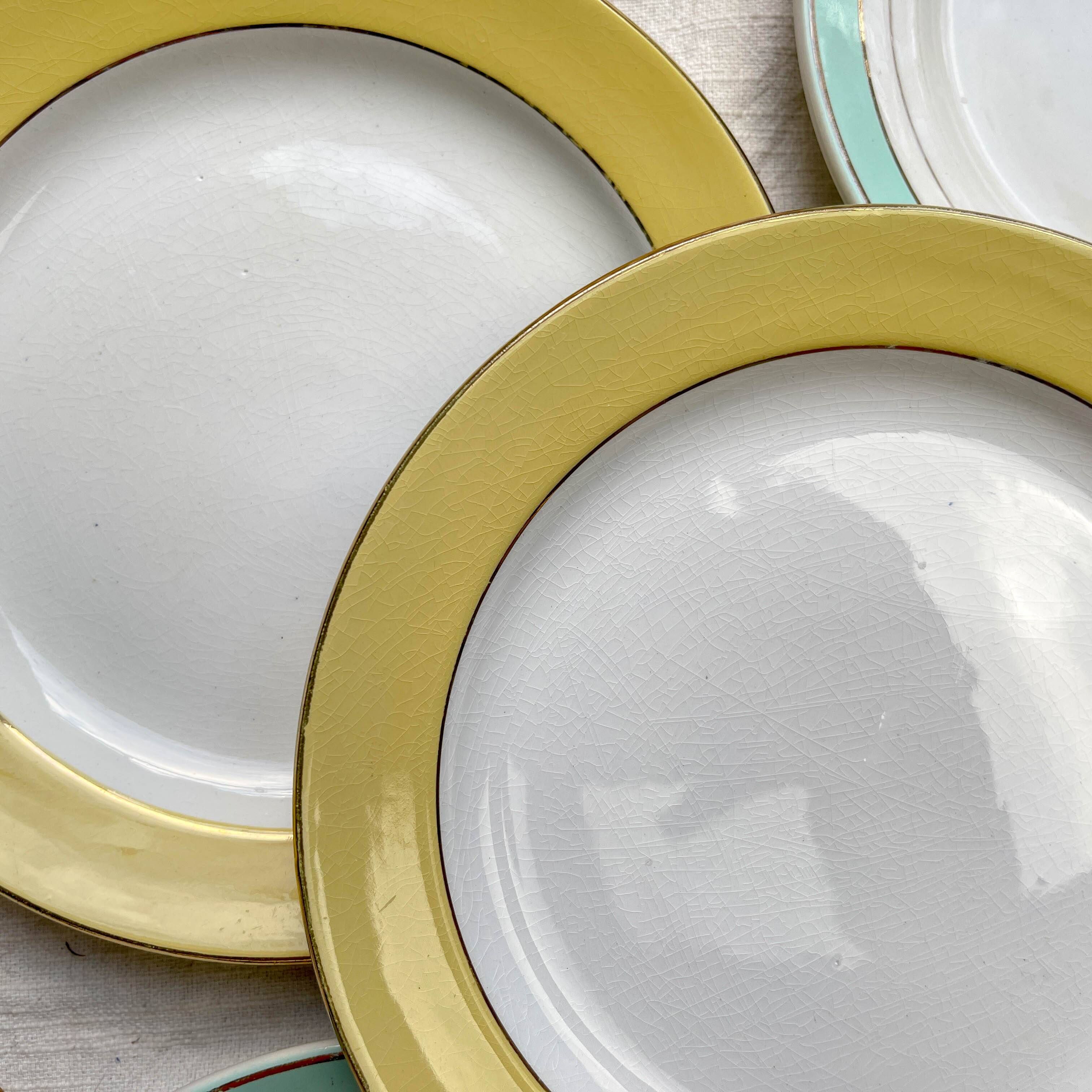 5 Small vintage mismatched yellow and green plates 1950