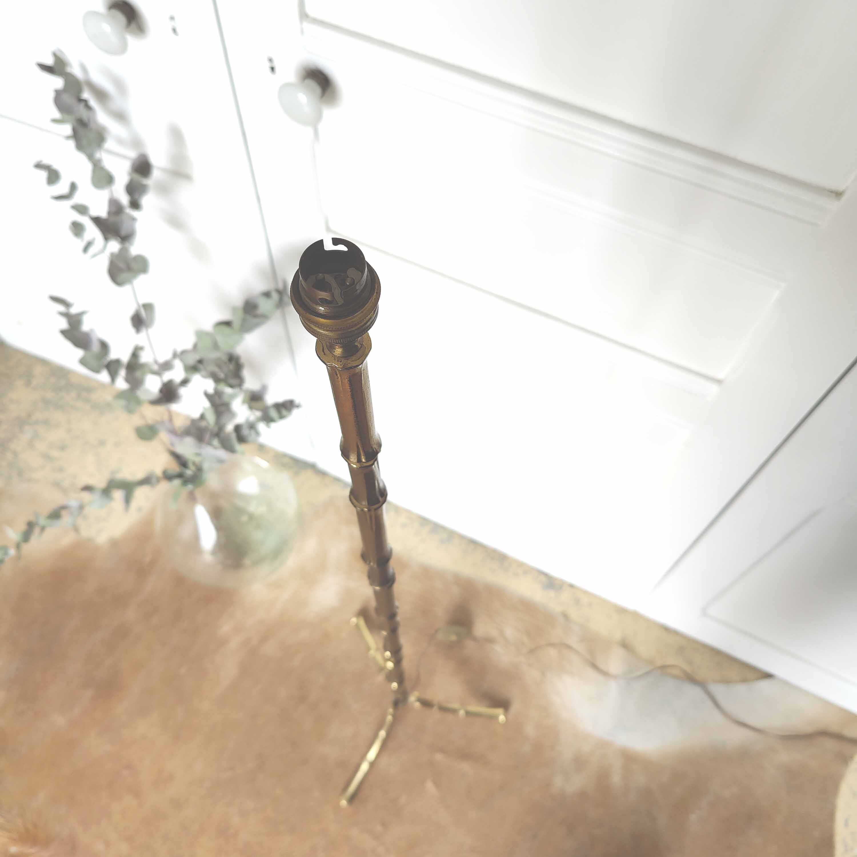 Vintage tripod brass floor lamp bamboo decoration