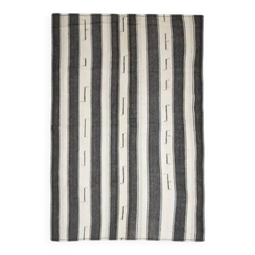 Black Beige Kilim Handmade Wool Antique Area Rug 186x291