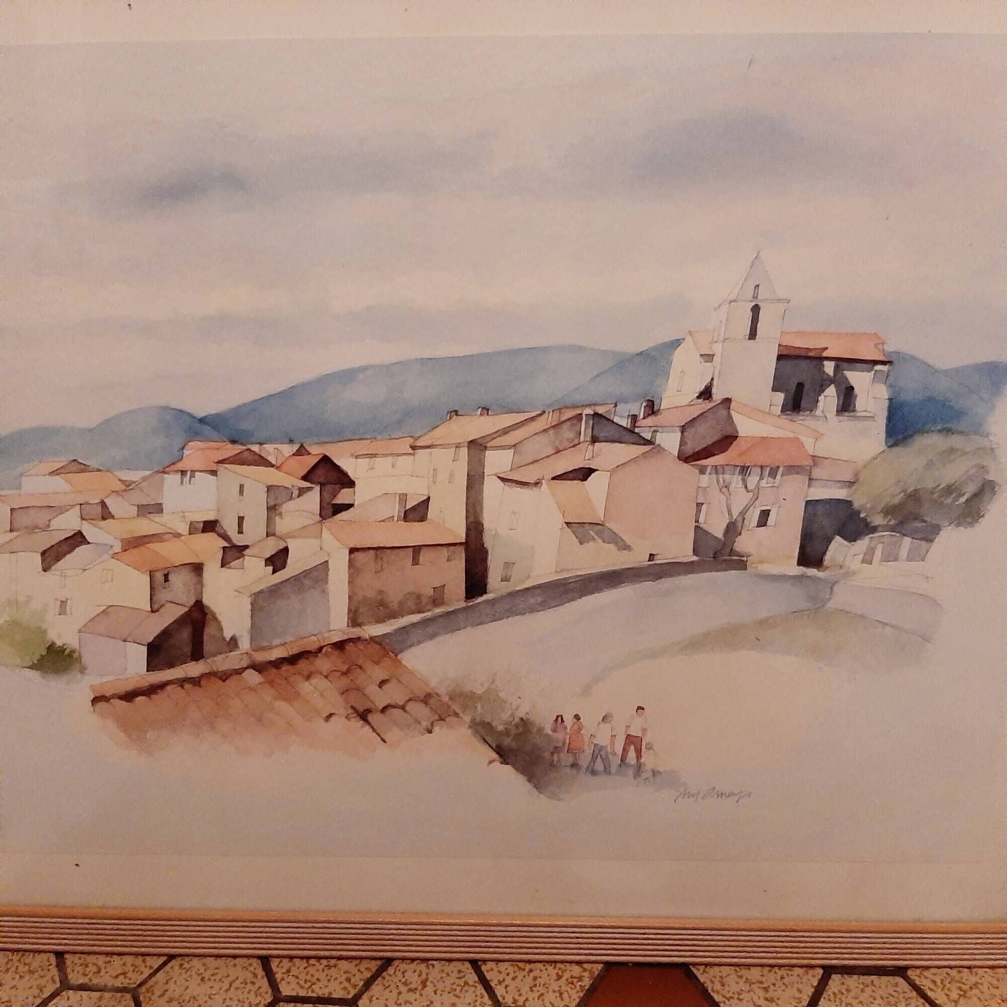 Tableau village de provence reproduction of a watercolour by guy ameye