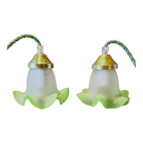 Duo of green tulip lamps