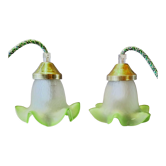 Duo of portable lamps in green tulip design.