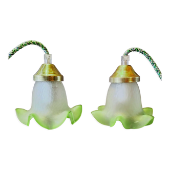 Duo of green tulip lamps