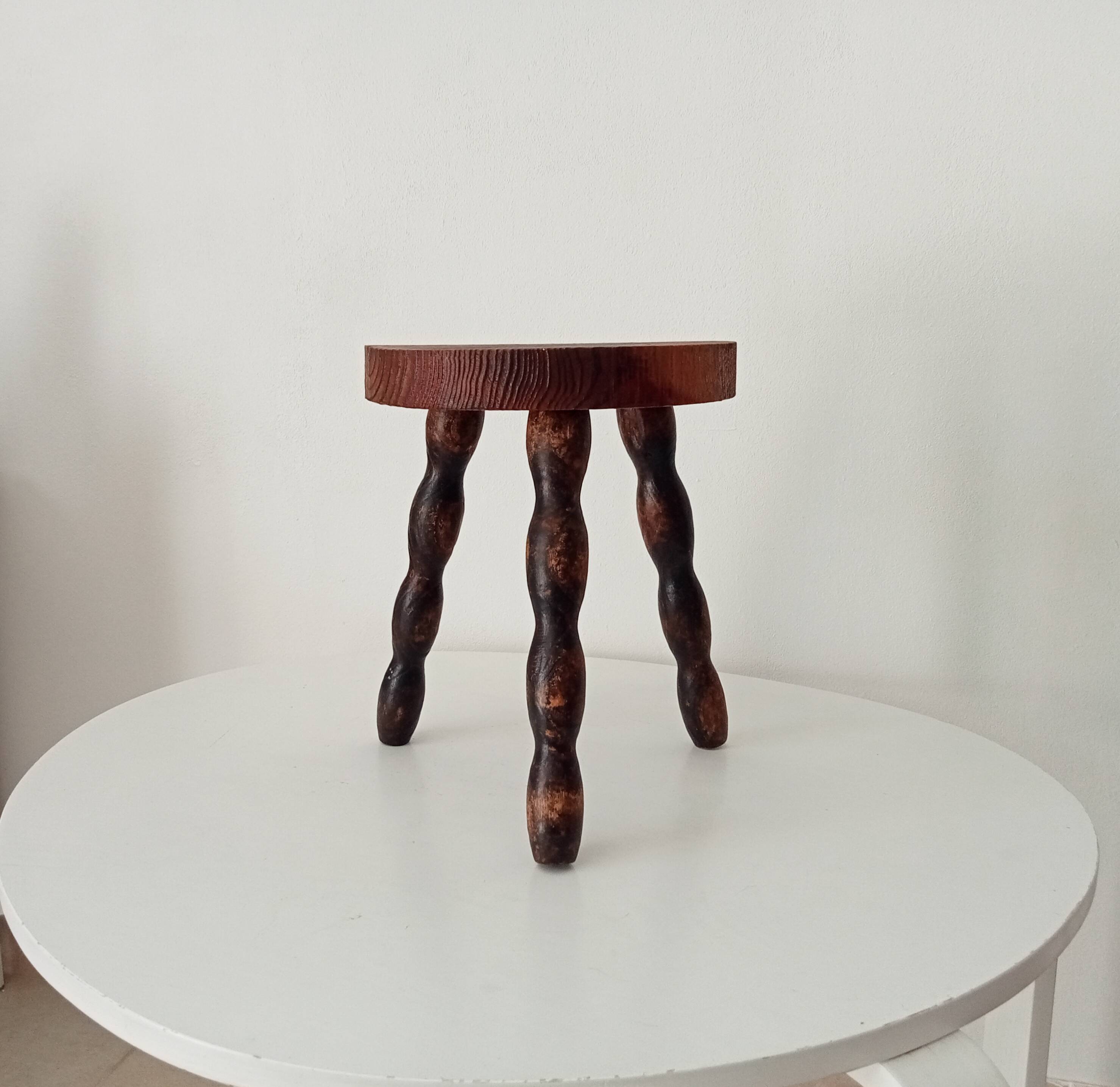 Vintage turned wood tripod stool