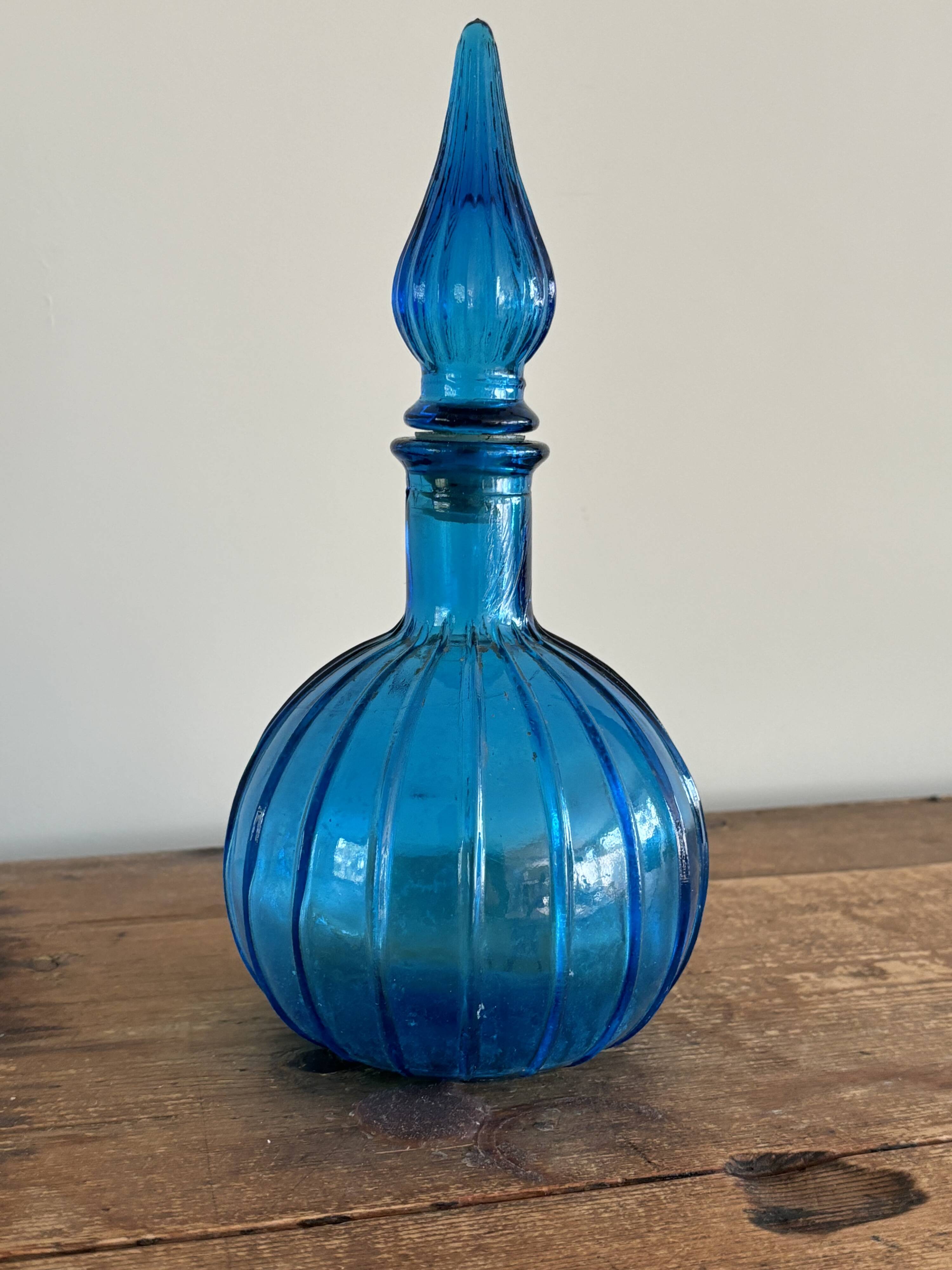 Vintage Empoli Glass Decanter with Stopper, Italy, 1960s