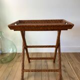 Rattan console exotic wood vintage removable tray 70s