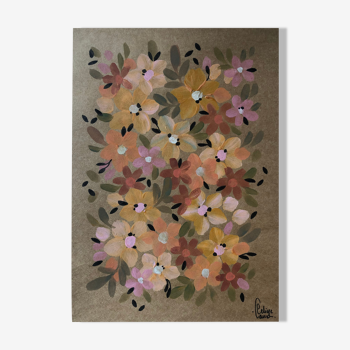 A4 painting on paper Vintage flowers by Céline Caux