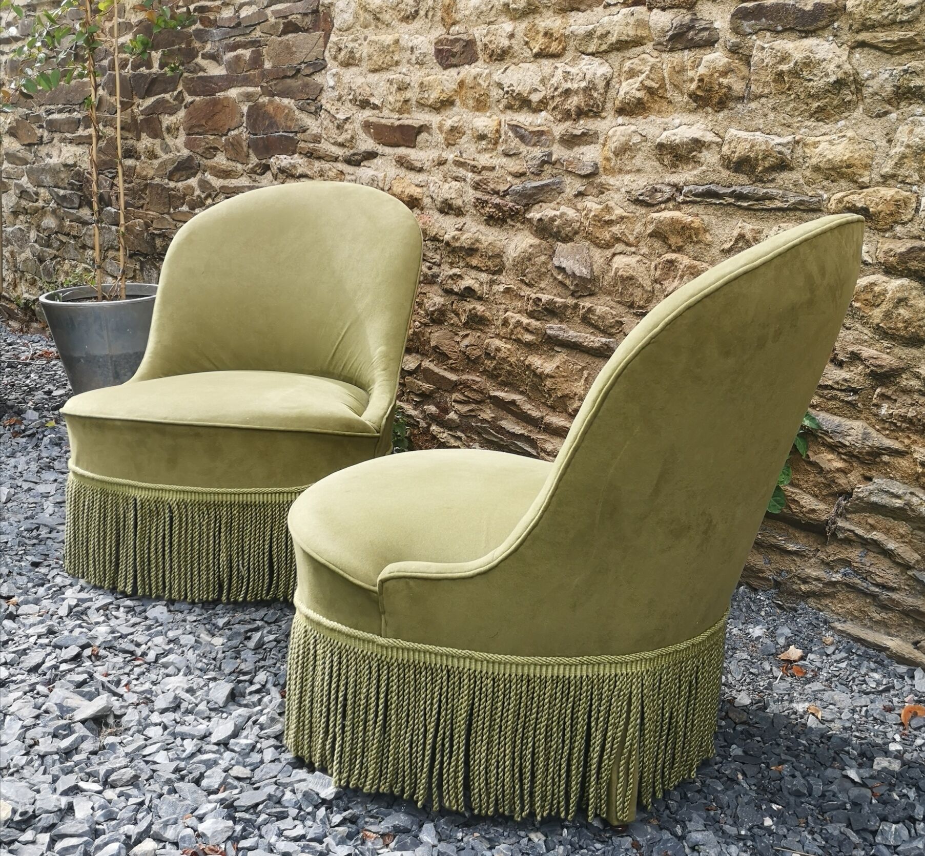 Pair of green toad armchairs