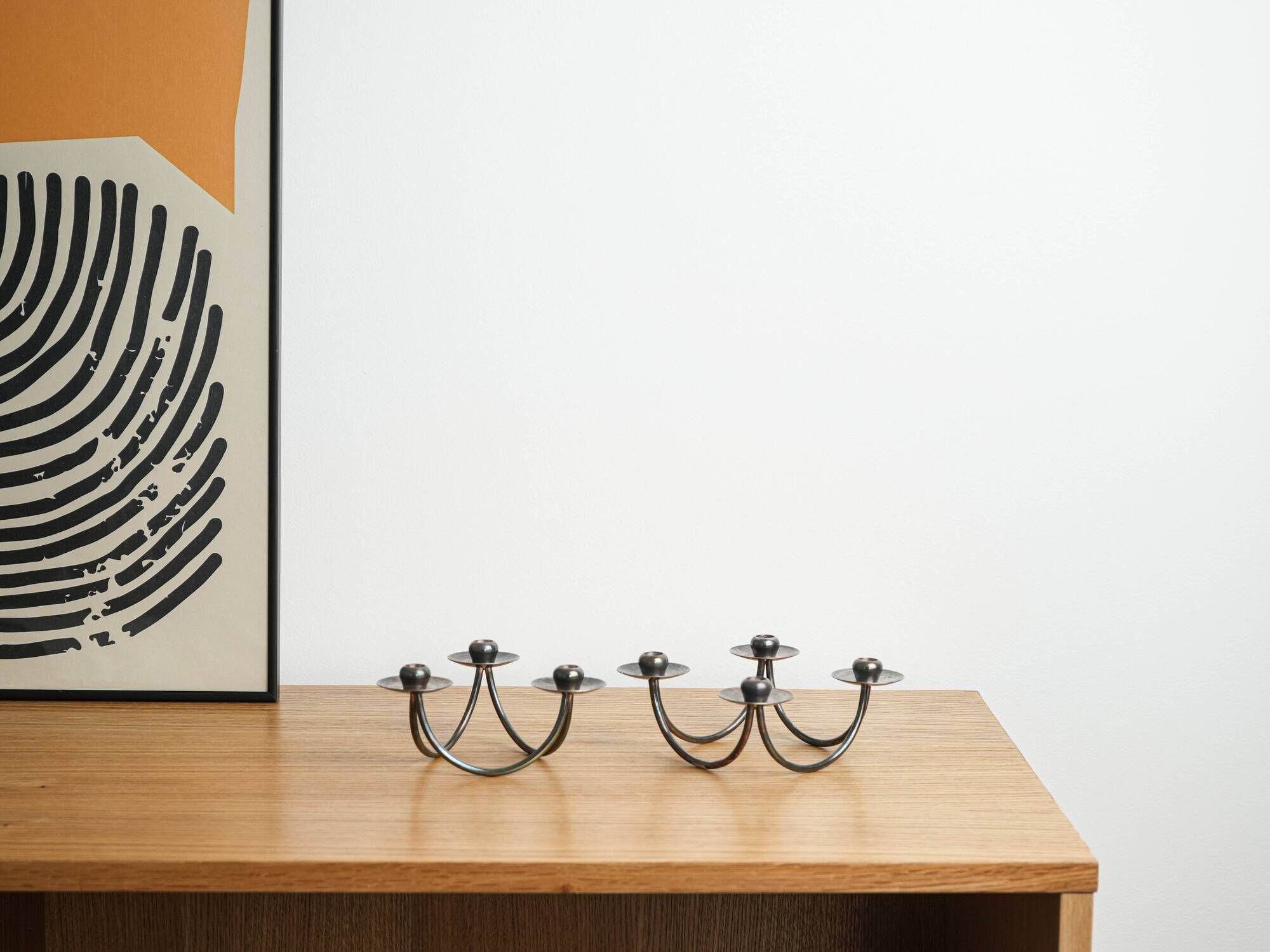 Set of silver-plated candlesticks by Berg Denmark with square bases, 1970s