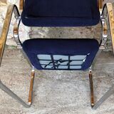 Pair of vintage chrome and blue microfibre armchairs circa 70