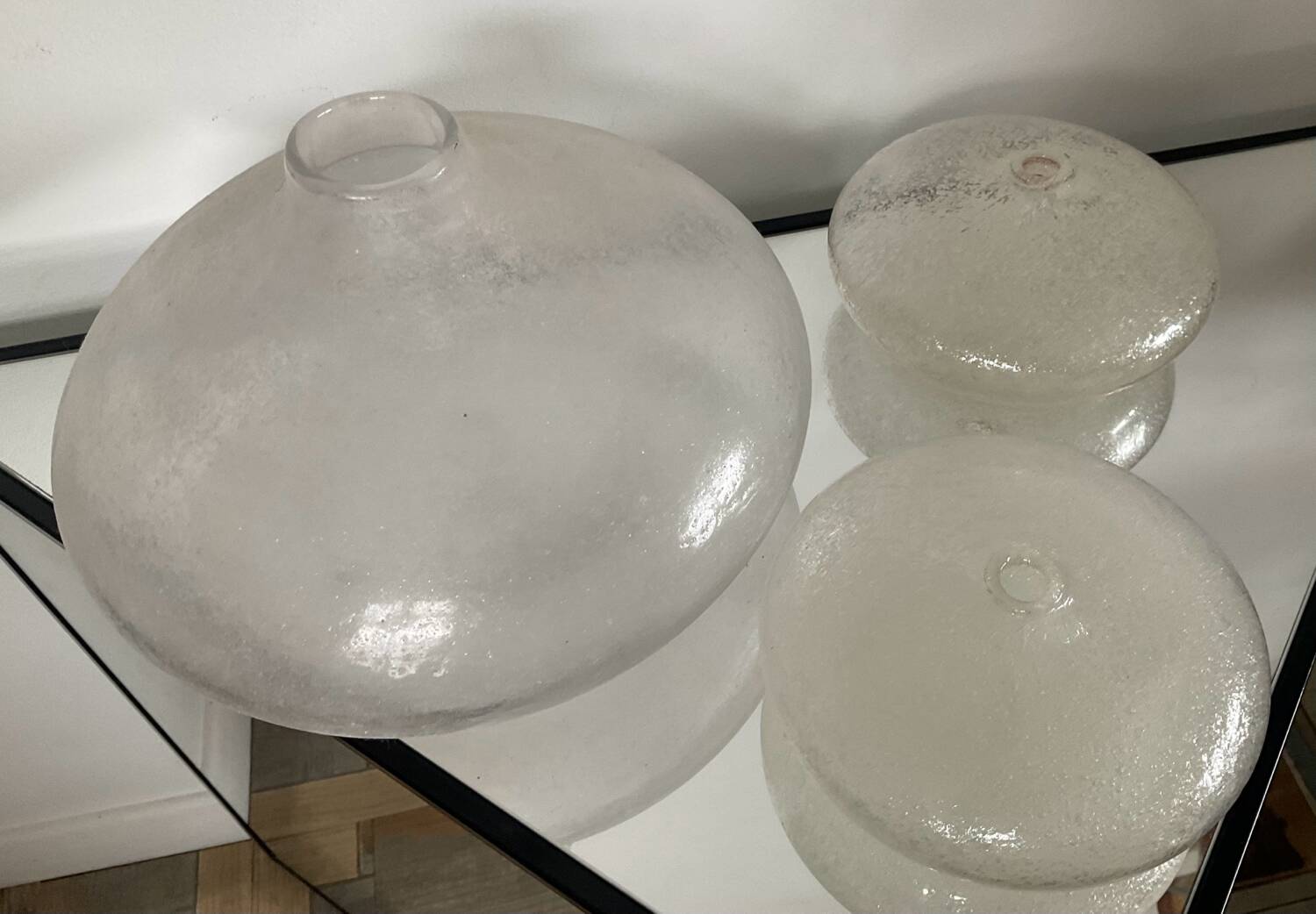 Trio of vintage Biot vases in bubbled glass paste