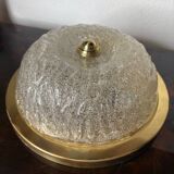 Ceiling light in frosted glass and brass, 1970s