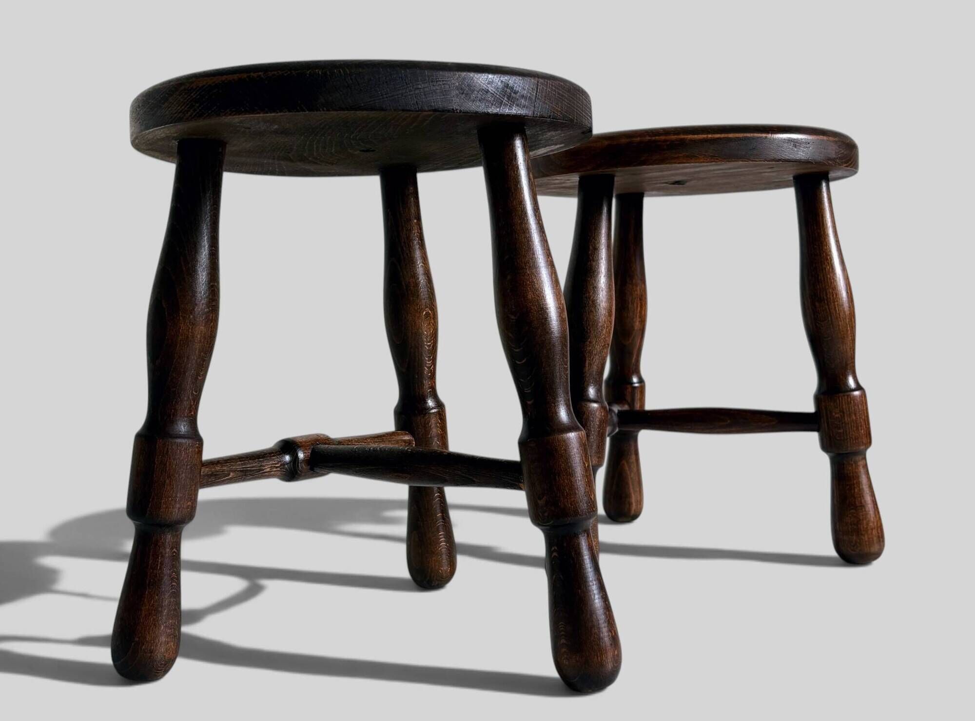 Mid-Century Chestnut Wood Stools Attributed to Charles Dudouyt, 1950s