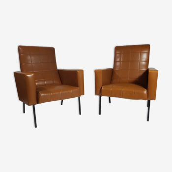 Pair of 60s chairs in brown skai