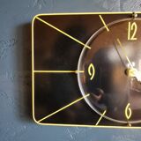 Vintage formica clock silent rectangular wall clock "Japy electric black yellow"