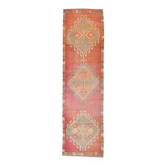 Salmon Pink Antique Vintage Runner Rug, Designer Carpet, 91x346 Cm