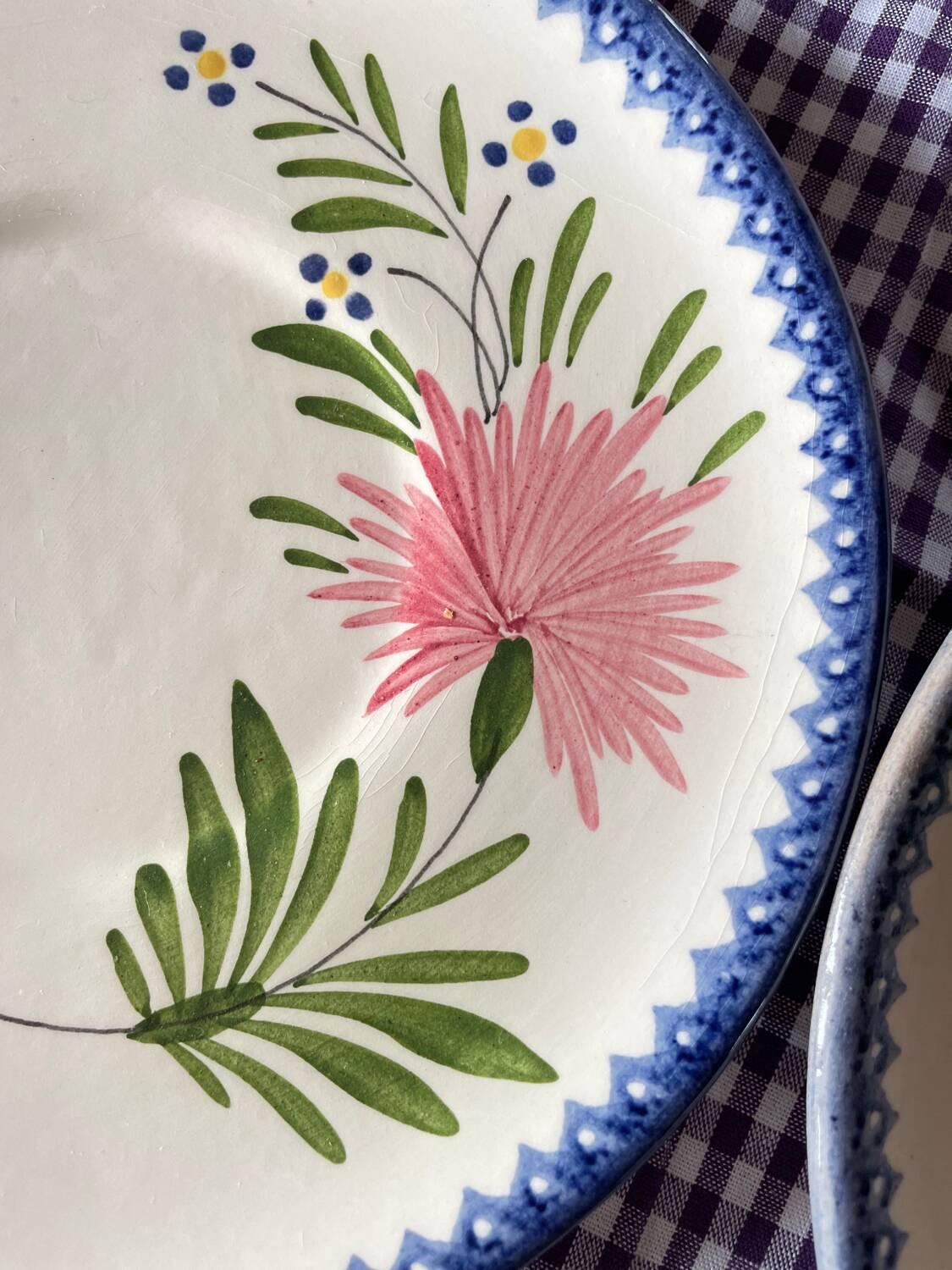 6 vintage Charolles dessert plates with hand-painted floral decor