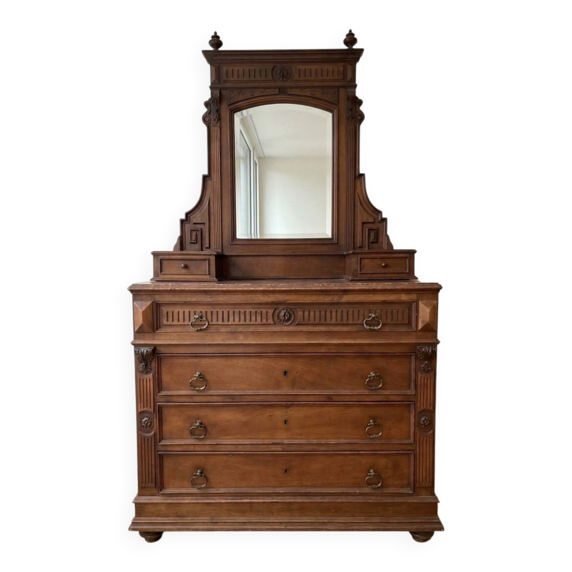 Ensemble commode Napoléon III en bois massif et marbre
