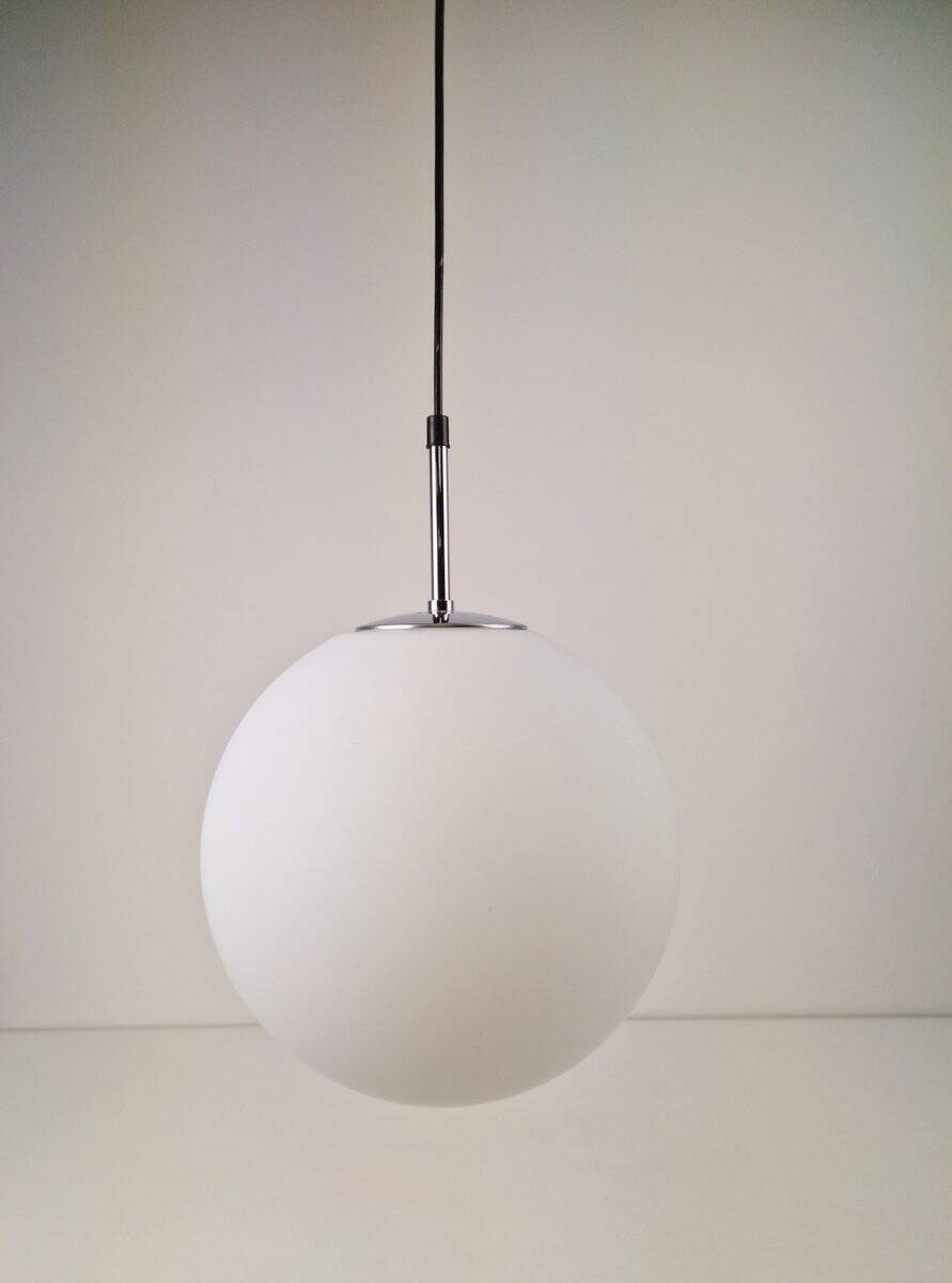 Sphere Pendant in White Satin Opal Glass from Glashütte Limburg, 1970