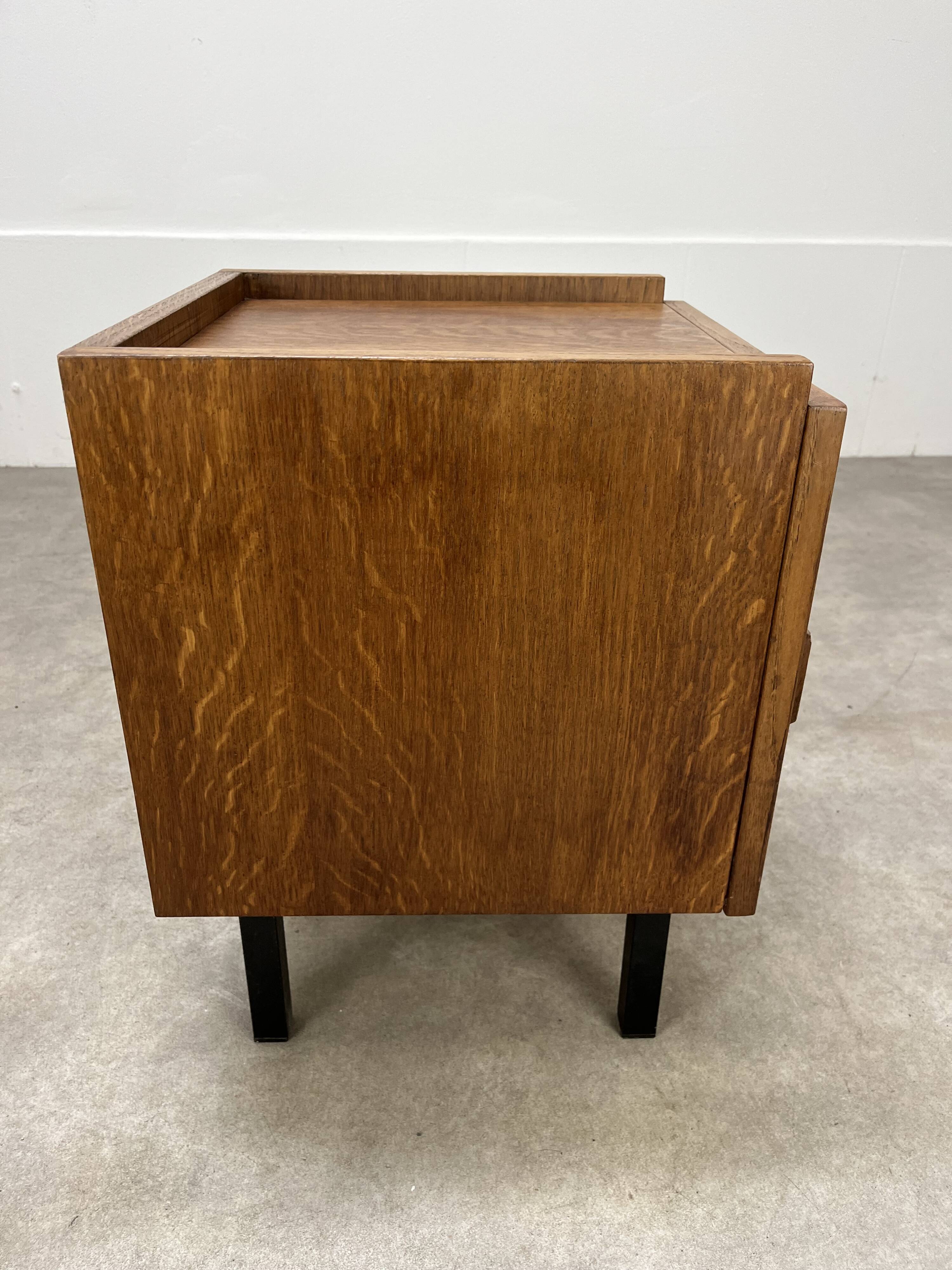 1950s modernist bedside table, wood and metal, vintage