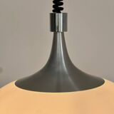 Large Scandinavian pendant light, up and down, opaline and chrome