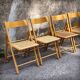 Set of 4 folding chairs in beech and caning by Habitat, 1980s.