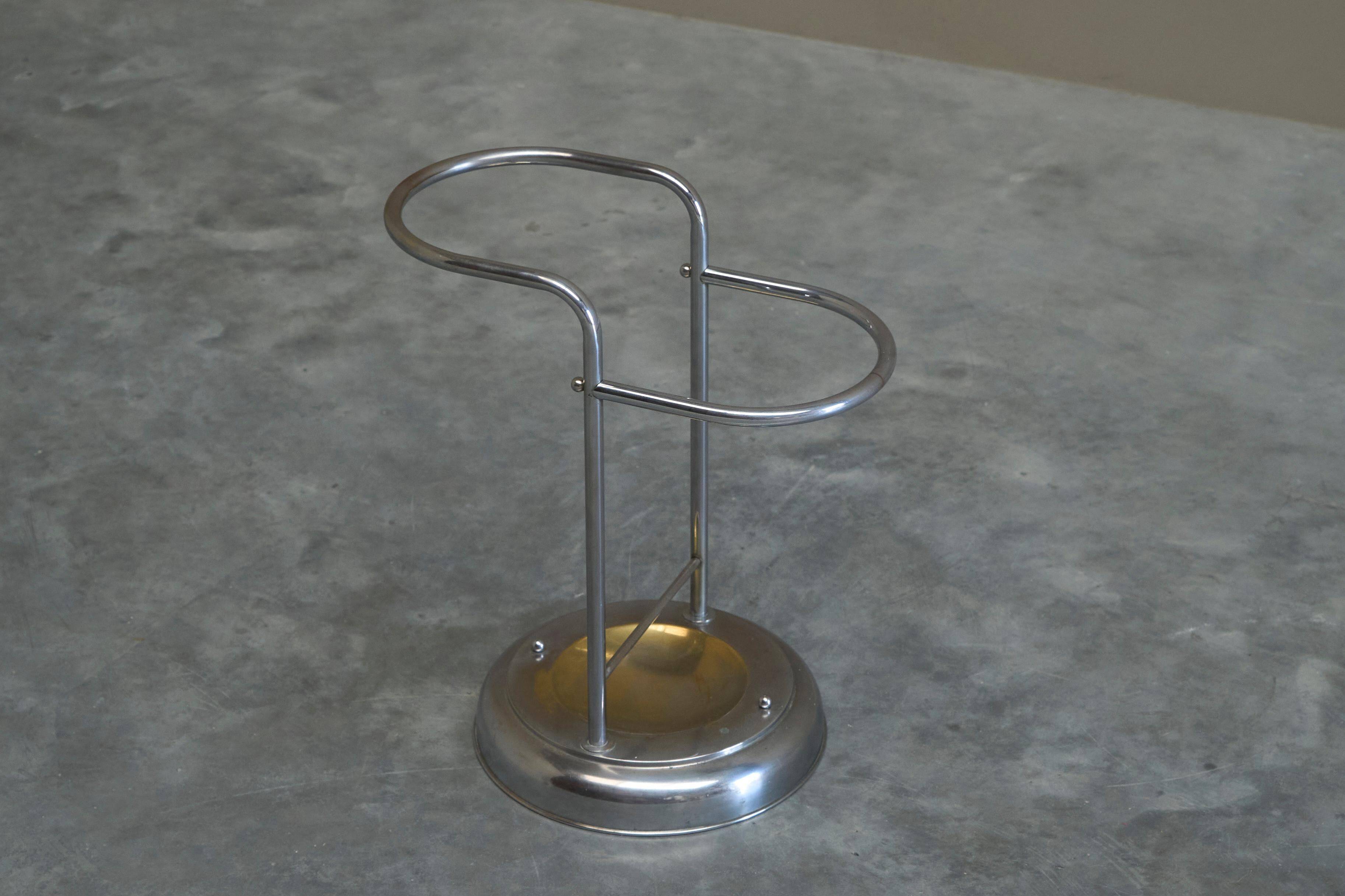 Bauhaus-style umbrella stand in chrome brass, 1960s