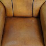 Sheepskin Leather Armchair and Dark Brown Piping