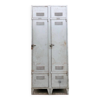 Vestiaire double vintage en métal, armoire, meuble dressing ancien