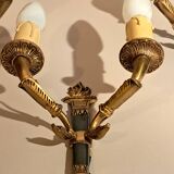 Set of 3 Empire style wall lights in bronze and gilded and green lacquered brass, Circa 1950.