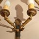 Set of 3 Empire style wall lights in bronze and gilded and green lacquered brass, Circa 1950.