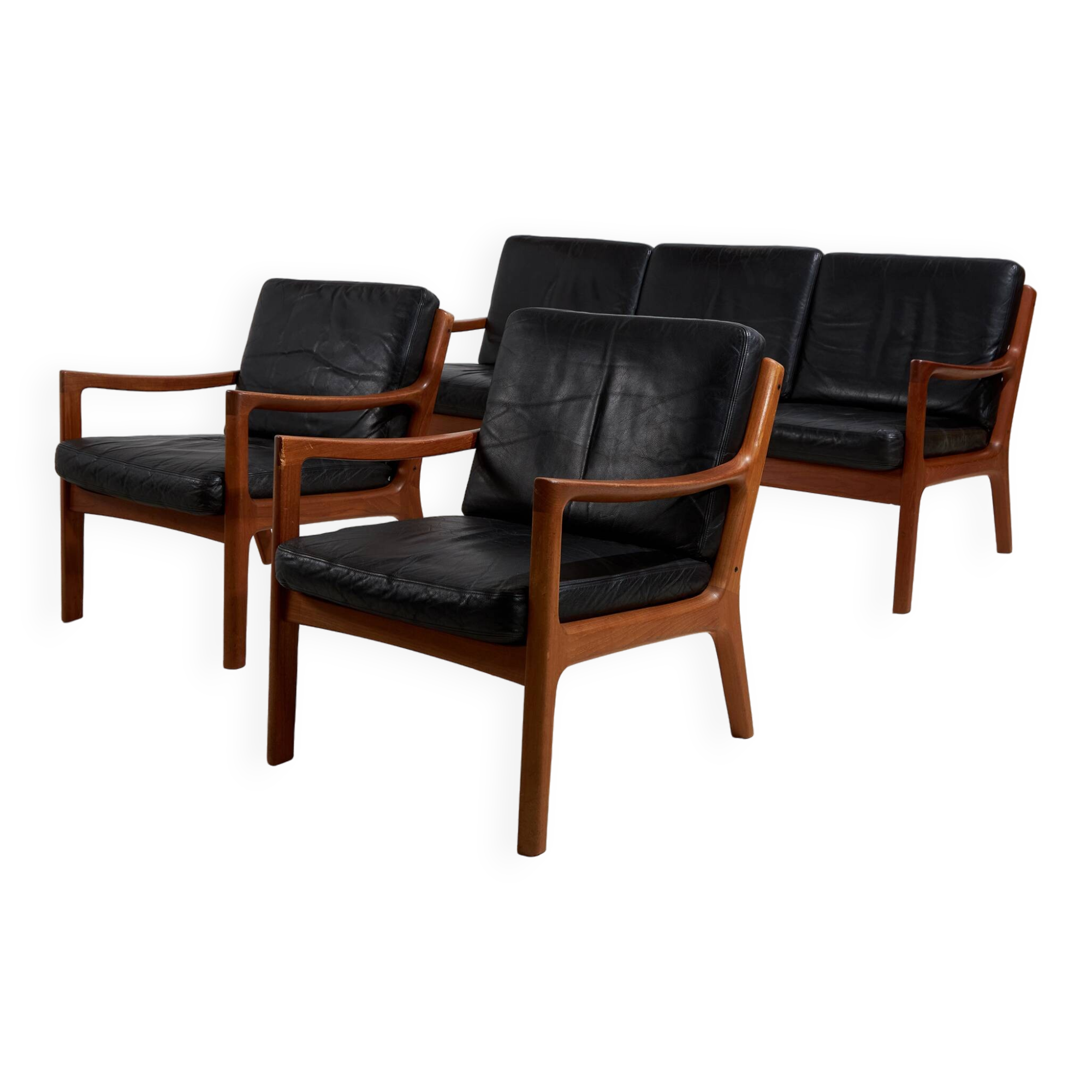 Senator Leather Sofa Set by Ole Wanscher for France & Søn, 1960s, Set of 3 (MK10221)