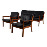 Senator Leather Sofa Set by Ole Wanscher for France & Søn, 1960s, Set of 3 (MK10221)