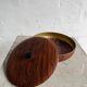 Vintage 1960s Mid-Century Brown Teak-Effect Metal Lidded Box with Gold-Tone Lining