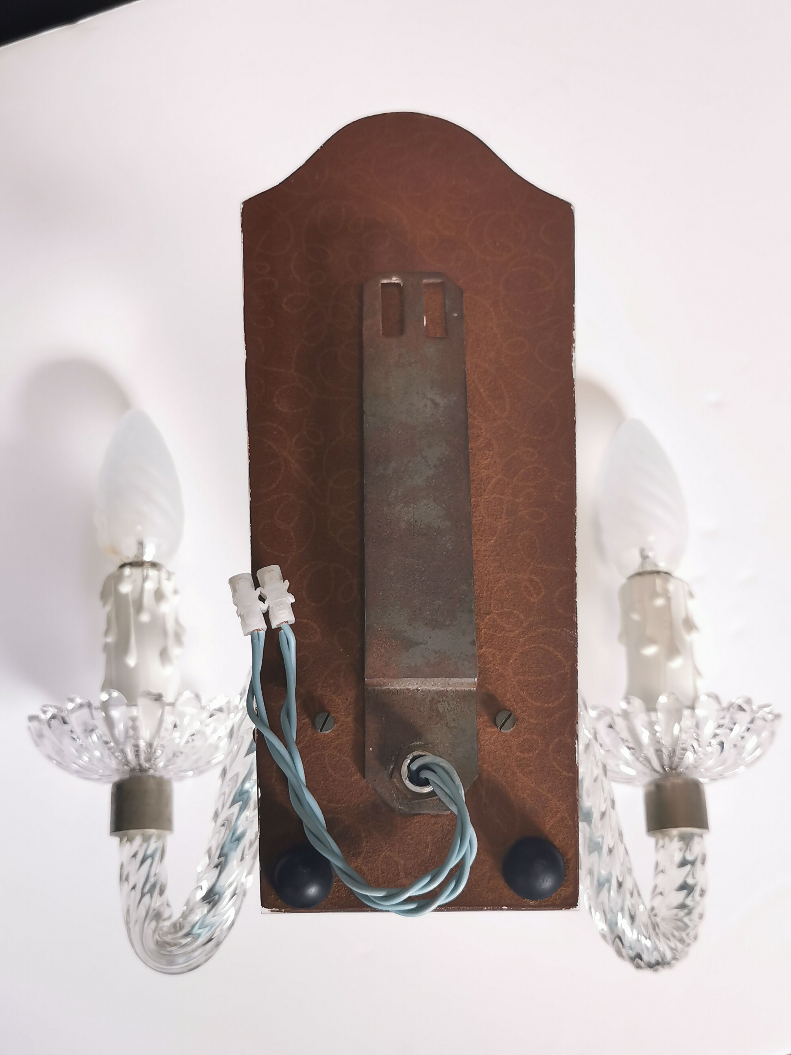 Wall applique, two-pointed glass chandelier, chiseled mirror and steel, 20th