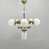 Czech Art Deco Brass and Glass Chandelier, 1950s