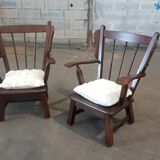 Paire de fauteuils en chêne brutaliste 1970