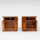 Pair of Art Deco nightstands in burlwood with black lacquered top