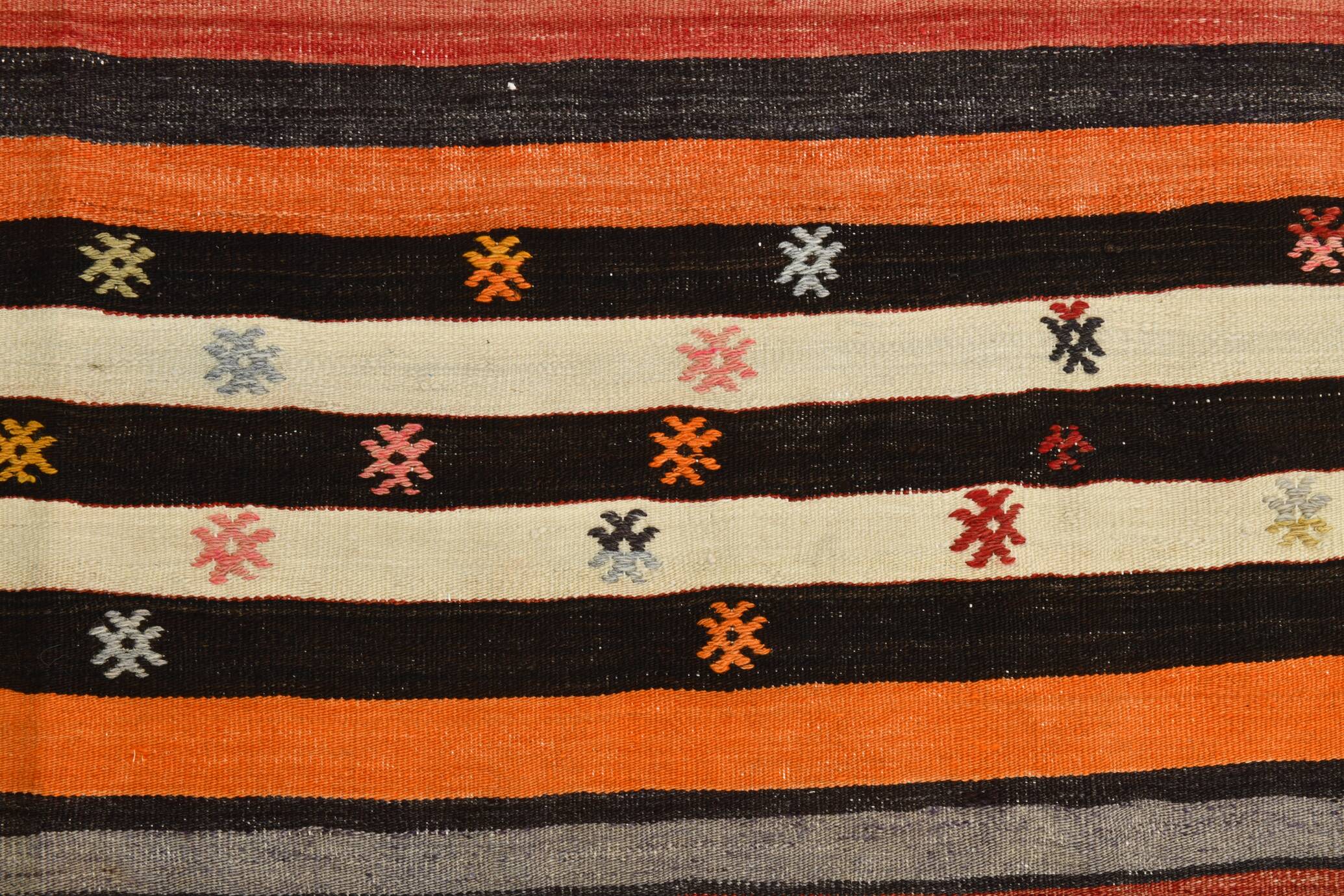 Tapis kilim vintage turc rayé multicolore à motifs géométriques, 190x320 cm