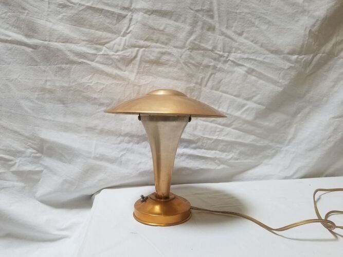 Ancienne lampe champignon en tôle cuivrée - années 40/50