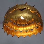 Large French Brass Lotus Ceiling Lamp, 1940s
