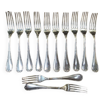 Set of 12 large silver-plated forks from Christofle, Rubans model