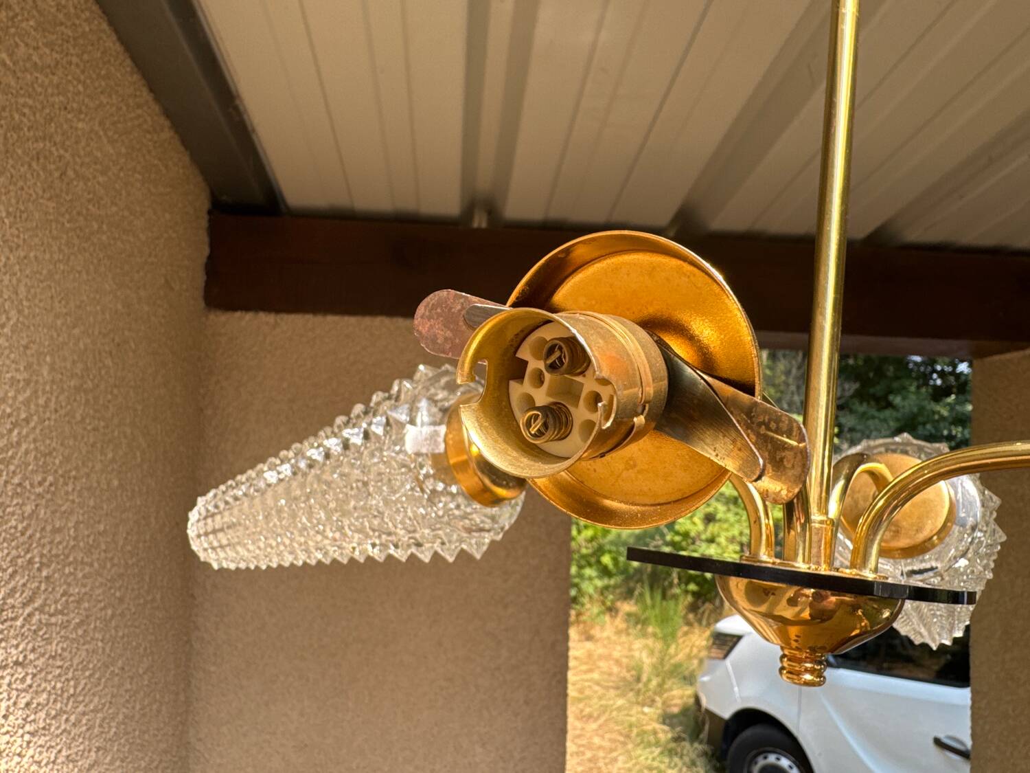 50' brass and glass chandelier