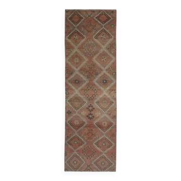 1970s Turkish Hand-Knotted Wool Cotton Red Runner 101x320